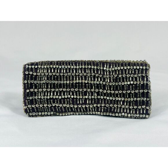 Beaded Rhinestone Dark Purple Foldable Evening Bag Clutch - Picture 5 of 8